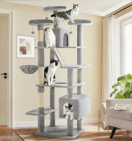 Made4pets Tall Cat Tree ، 80 "Tree Tower للقطط الداخلية البالغة البالغة ، برج القط الحديث مع الخدش بوست ، أرجوحة مريحة ، 3 جثم وشقق شقة قوية ورقيقة ، رمادية داكنة in Kuwait