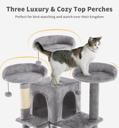 Made4pets Tall Cat Tree ، 80 "Tree Tower للقطط الداخلية البالغة البالغة ، برج القط الحديث مع الخدش بوست ، أرجوحة مريحة ، 3 جثم وشقق شقة قوية ورقيقة ، رمادية داكنة in Kuwait