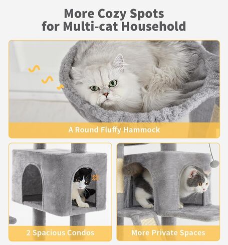 Made4pets Tall Cat Tree ، 80 "Tree Tower للقطط الداخلية البالغة البالغة ، برج القط الحديث مع الخدش بوست ، أرجوحة مريحة ، 3 جثم وشقق شقة قوية ورقيقة ، رمادية داكنة in Kuwait