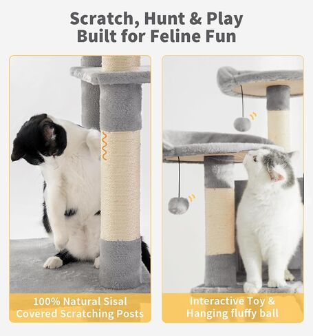 Made4pets Tall Cat Tree ، 80 "Tree Tower للقطط الداخلية البالغة البالغة ، برج القط الحديث مع الخدش بوست ، أرجوحة مريحة ، 3 جثم وشقق شقة قوية ورقيقة ، رمادية داكنة in Kuwait
