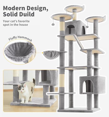 Made4pets Tall Cat Tree ، 80 "Tree Tower للقطط الداخلية البالغة البالغة ، برج القط الحديث مع الخدش بوست ، أرجوحة مريحة ، 3 جثم وشقق شقة قوية ورقيقة ، رمادية داكنة in Kuwait