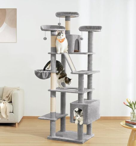 Made4pets Tall Cat Tree ، 80 "Tree Tower للقطط الداخلية البالغة البالغة ، برج القط الحديث مع الخدش بوست ، أرجوحة مريحة ، 3 جثم وشقق شقة قوية ورقيقة ، رمادية داكنة in Kuwait