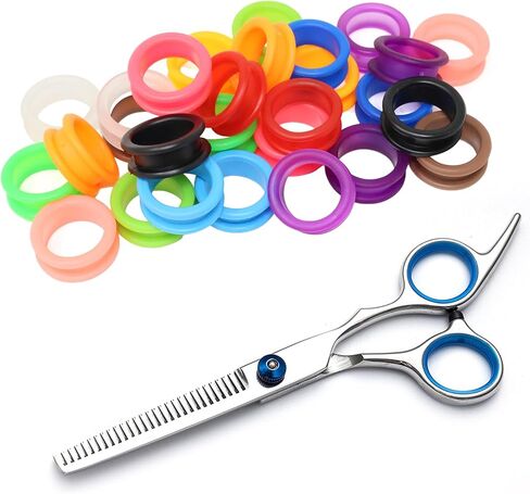 HONBAY 28pcs مقص السيليكون الناعم حلقات أصابع الاصبعات إدراج إدراج القص الإبهام الإبهام حلقة أصابع الدائري محافظات مقص لمقصات الشعر الحلاق مقص الكلب Cat Cat Pet Hairs Shears in Saudi Arabia