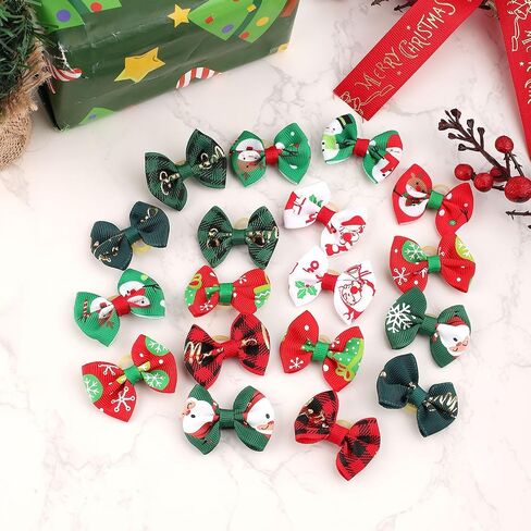 20pcs/10 أزواج عيد الميلاد أقواس شعر الكلب مع عصابات مطاطية ، وعطلة صغيرة الحجم أقواس جرو الملونة الكلب القوس الأذني in Saudi Arabia