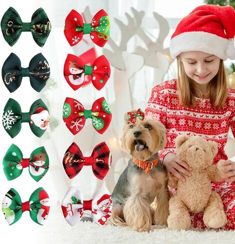 20pcs/10 أزواج عيد الميلاد أقواس شعر الكلب مع عصابات مطاطية ، وعطلة صغيرة الحجم أقواس جرو الملونة الكلب القوس الأذني in Saudi Arabia