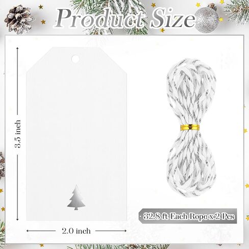 100 Pcs Christmas Gift Tags with String, 3.5 x 2 Inch White Gift Tags with Foil Christmas Tree Design Present Wrapping Labels for Xmas Holidays New Year Presents Wrapping Decor(Gold) in Saudi Arabia