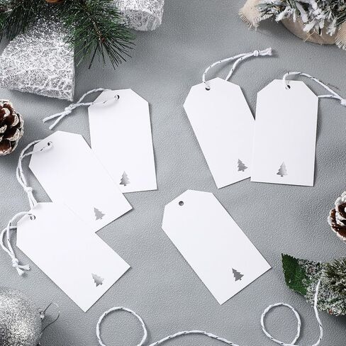 100 Pcs Christmas Gift Tags with String, 3.5 x 2 Inch White Gift Tags with Foil Christmas Tree Design Present Wrapping Labels for Xmas Holidays New Year Presents Wrapping Decor(Gold) in Saudi Arabia