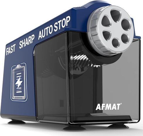 Afmat Electric Pencil Sharpener Heavy Duty ، 6 ثقوب ، فائقة السوبر ، التوقف التلقائي وحفظ أقلام الرصاص ، 10000 مرات شحذ ، وضيع قلم رصاص قابل لإعادة الشحن لمدة 6-11 ملم رقم 2/كبيرة/ملونة ، أسود in Kuwait