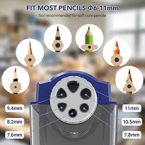 Afmat Electric Pencil Sharpener Heavy Duty ، 6 ثقوب ، فائقة السوبر ، التوقف التلقائي وحفظ أقلام الرصاص ، 10000 مرات شحذ ، وضيع قلم رصاص قابل لإعادة الشحن لمدة 6-11 ملم رقم 2/كبيرة/ملونة ، أسود in Kuwait