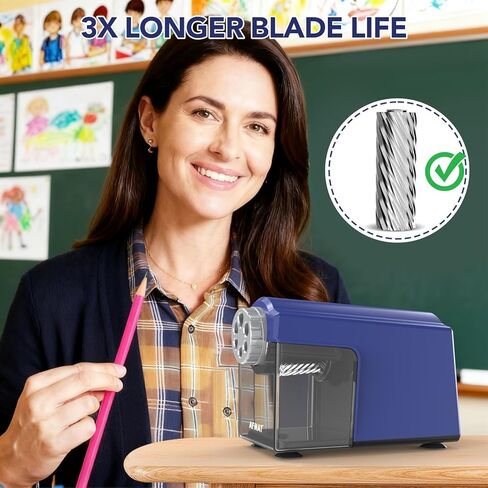 Afmat Electric Pencil Sharpener Heavy Duty ، 6 ثقوب ، فائقة السوبر ، التوقف التلقائي وحفظ أقلام الرصاص ، 10000 مرات شحذ ، وضيع قلم رصاص قابل لإعادة الشحن لمدة 6-11 ملم رقم 2/كبيرة/ملونة ، أسود in Kuwait