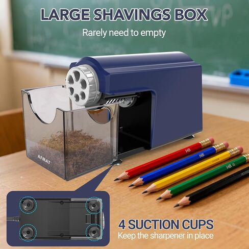 Afmat Electric Pencil Sharpener Heavy Duty ، 6 ثقوب ، فائقة السوبر ، التوقف التلقائي وحفظ أقلام الرصاص ، 10000 مرات شحذ ، وضيع قلم رصاص قابل لإعادة الشحن لمدة 6-11 ملم رقم 2/كبيرة/ملونة ، أسود in Kuwait