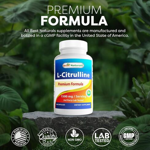 كبسولات L-Citrulline من Best Naturals - 1500 ملجم/الجرعة - غير معدلة وراثيًا - خالية من الغلوتين - 90 كبسولة (90 قطعة (عبوة من 1)) in Saudi Arabia