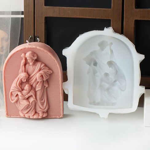 Arch Shape Candle Mold, Nativity Scene Silicone Mold for Fondant, Chocolate, Soy Wax Candle, Sculpture, Gypsum, Epoxy Resin Casting, Religious Decor (C) in Kuwait