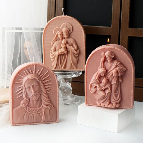Arch Shape Candle Mold, Nativity Scene Silicone Mold for Fondant, Chocolate, Soy Wax Candle, Sculpture, Gypsum, Epoxy Resin Casting, Religious Decor (C) in Kuwait
