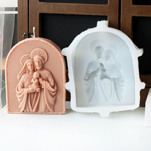 Arch Shape Candle Mold, Nativity Scene Silicone Mold for Fondant, Chocolate, Soy Wax Candle, Sculpture, Gypsum, Epoxy Resin Casting, Religious Decor (C) in Kuwait