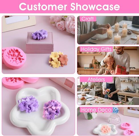 2PCS Flower Silicone Mold 3D Cute Flower Resin Candle Molds for Candle Making for Epoxy Resin Wax Soap Clay Plaster Tealight Candles Crafts Casting Home Décor Handmade Gifts in Kuwait