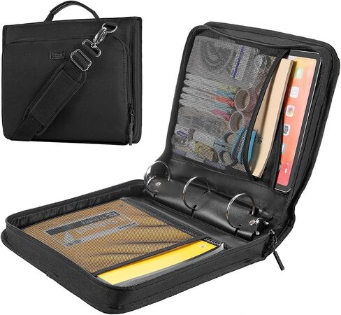 2 Inch 3-Ring Zipper Binder with Shoulder Strap, O-Ring Zip Up Binder with 500 Sheet Capacity, Compatible with 13" MacBook/Tablet, for School, Office (Black) in Saudi Arabia