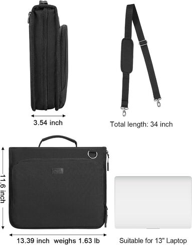 2 Inch 3-Ring Zipper Binder with Shoulder Strap, O-Ring Zip Up Binder with 500 Sheet Capacity, Compatible with 13" MacBook/Tablet, for School, Office (Black) in Saudi Arabia