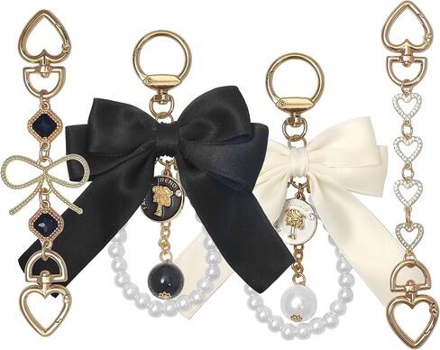4Pcs Purse Extender Chain & Bow Keychain Kit, 2 Extender Chains & 2 Bow Charms,Handbag Strap Extenders Purse Charms in Kuwait
