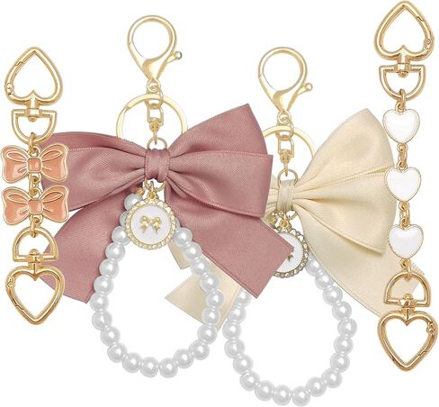 4Pcs Purse Extender Chain & Bow Keychain Kit, 2 Extender Chains & 2 Bow Charms,Handbag Strap Extenders Purse Charms in Kuwait