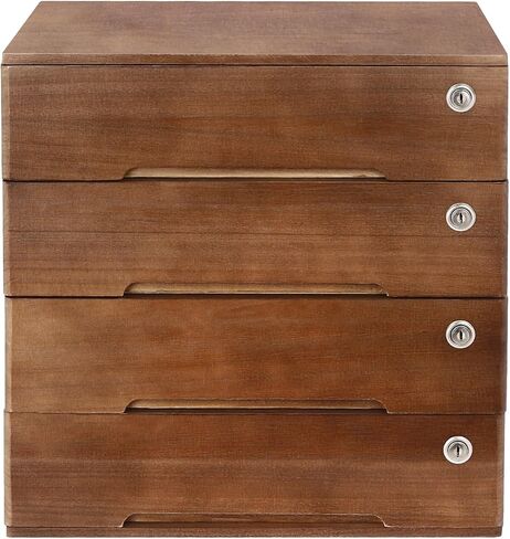Desktop File Cabinet, Minimalist Wooden Organizer with 4 Lockable Drawers, Compact Storage for Documents, Bills & Office Supplies, Walnut Finish in Saudi Arabia