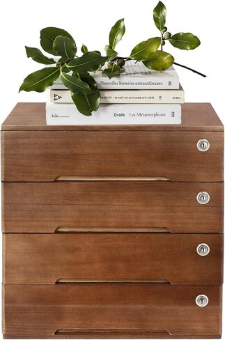 Desktop File Cabinet, Minimalist Wooden Organizer with 4 Lockable Drawers, Compact Storage for Documents, Bills & Office Supplies, Walnut Finish in Saudi Arabia
