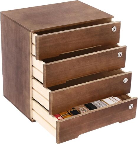 Desktop File Cabinet, Minimalist Wooden Organizer with 4 Lockable Drawers, Compact Storage for Documents, Bills & Office Supplies, Walnut Finish in Saudi Arabia