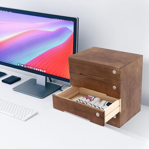 Desktop File Cabinet, Minimalist Wooden Organizer with 4 Lockable Drawers, Compact Storage for Documents, Bills & Office Supplies, Walnut Finish in Saudi Arabia