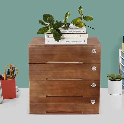 Desktop File Cabinet, Minimalist Wooden Organizer with 4 Lockable Drawers, Compact Storage for Documents, Bills & Office Supplies, Walnut Finish in Saudi Arabia