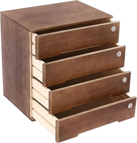 Desktop File Cabinet, Minimalist Wooden Organizer with 4 Lockable Drawers, Compact Storage for Documents, Bills & Office Supplies, Walnut Finish in Saudi Arabia