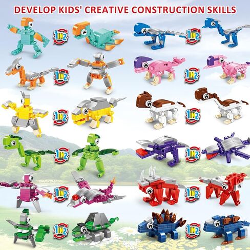 12 Packs Party Favors for Kids - 12 in 1 Dinosaur Animals Building Blocks Sets, Featuring 25 Designs for Classroom Prizes Goodie Bag Fillers Birthday Easter Gifts for Kids Boys Girls 6+ in Kuwait