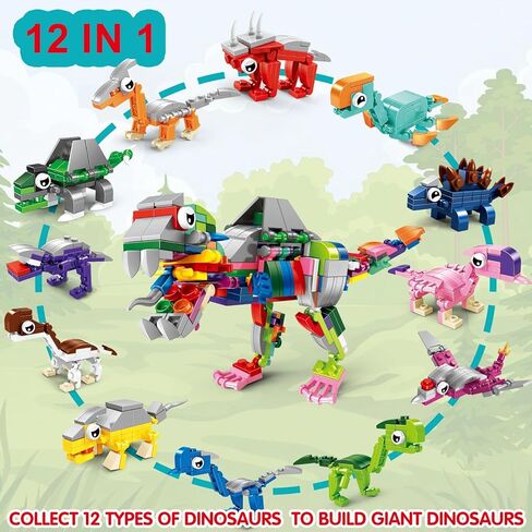 12 Packs Party Favors for Kids - 12 in 1 Dinosaur Animals Building Blocks Sets, Featuring 25 Designs for Classroom Prizes Goodie Bag Fillers Birthday Easter Gifts for Kids Boys Girls 6+ in Kuwait