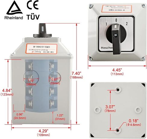 Universal Rotary Changeover Switch SZW26-63/D404.4D 660V 63A ON-OFF-ON 3 Position 4 Phase 4NO+4NC 16 Terminals CE with Master Switch Exterior Box LW28-63/4 in Saudi Arabia