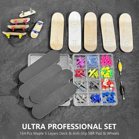 Premium Wooden Fingerboard Deck - Includes Prolific Foam Tape & Multicolour Wheels, The Classic - 30mm x 100mm - Pre-Drilled Holes Size (164PCS Finger Skateboard DIY Set) in Saudi Arabia