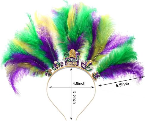 YAHPERN Mardi Gras Headbands for Women Mask Fleur De Lis Hairband Carnival Feather Headwear Mardi Gras Hair Accessory Gifts in Saudi Arabia