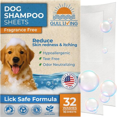Dog Shampoo Sheets - Water Activated Hypoallergenic Shampoo Sheets for Dogs & Puppies - Lick-Safe, Gentle Hypoallergenic Plant-Based Formula - Portable & Tear-Free Travel-Friendly, Easy to Use in Saudi Arabia