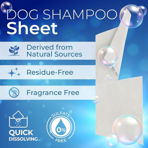 Dog Shampoo Sheets - Water Activated Hypoallergenic Shampoo Sheets for Dogs & Puppies - Lick-Safe, Gentle Hypoallergenic Plant-Based Formula - Portable & Tear-Free Travel-Friendly, Easy to Use in Saudi Arabia