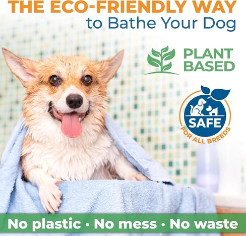 Dog Shampoo Sheets - Water Activated Hypoallergenic Shampoo Sheets for Dogs & Puppies - Lick-Safe, Gentle Hypoallergenic Plant-Based Formula - Portable & Tear-Free Travel-Friendly, Easy to Use in Saudi Arabia