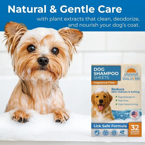 Dog Shampoo Sheets - Water Activated Hypoallergenic Shampoo Sheets for Dogs & Puppies - Lick-Safe, Gentle Hypoallergenic Plant-Based Formula - Portable & Tear-Free Travel-Friendly, Easy to Use in Saudi Arabia