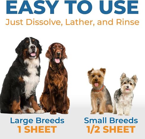 Dog Shampoo Sheets - Water Activated Hypoallergenic Shampoo Sheets for Dogs & Puppies - Lick-Safe, Gentle Hypoallergenic Plant-Based Formula - Portable & Tear-Free Travel-Friendly, Easy to Use in Saudi Arabia