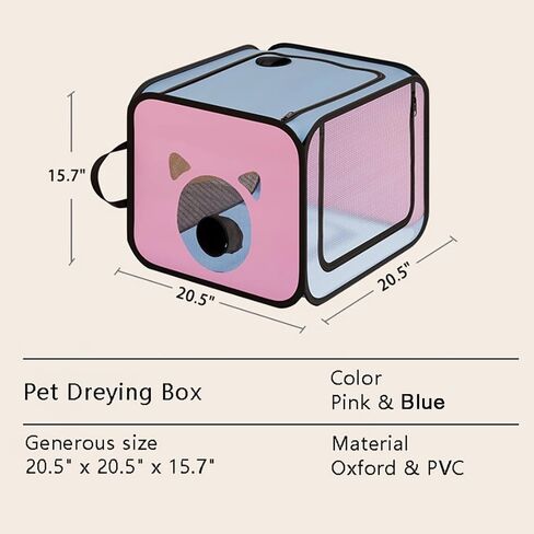 Pet Dog Cat Drying Box Waterproof Anti-Hair Flying Portable Foldable Pet Drying Room Pet Hair Dryer Clean Grooming House Dryer Cage for Dog Cat for Small to Medium (Pink) in Saudi Arabia