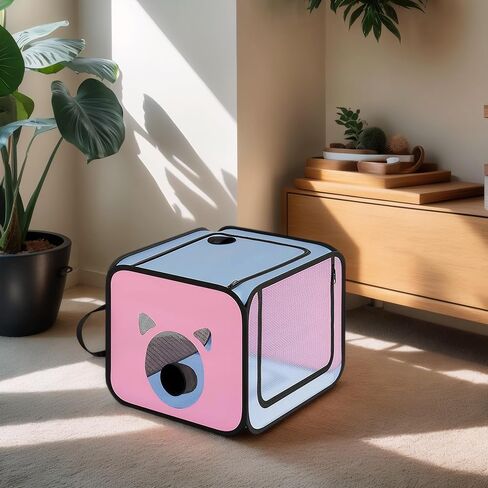 Pet Dog Cat Drying Box Waterproof Anti-Hair Flying Portable Foldable Pet Drying Room Pet Hair Dryer Clean Grooming House Dryer Cage for Dog Cat for Small to Medium (Pink) in Saudi Arabia
