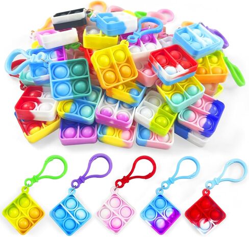 100 Pack Square Pop Pop-keychain keychain pop toys toys bulk party favor for Kids 4-8،8-12 year in Kuwait