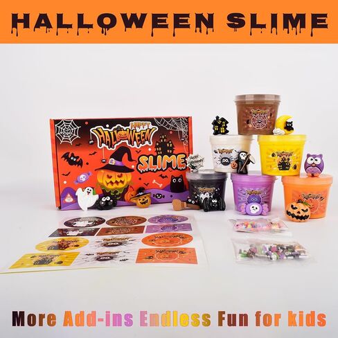 طقم Slime Halloween ، 6 عبوات من الزبدة المعطرة مع ملصقات عيد الهالوين الخاصة الإضافية ، مجموعة صنع الوحل للفتيات من 8 إلى 12 in Kuwait
