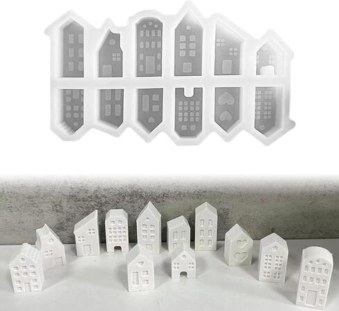12 PCS House Candle Mould ، قوالب منزل سيليكون ثلاثي الأبعاد ، قالب سيليكون شمعة غجر ، قوالب قابلة لإعادة الاستخدام للحرف ، عيد الميلاد ، صنع الشموع in Saudi Arabia