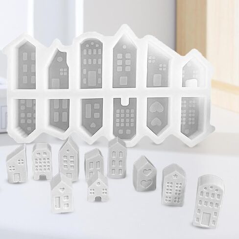 12 PCS House Candle Mould ، قوالب منزل سيليكون ثلاثي الأبعاد ، قالب سيليكون شمعة غجر ، قوالب قابلة لإعادة الاستخدام للحرف ، عيد الميلاد ، صنع الشموع in Saudi Arabia