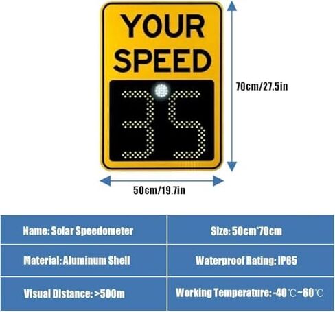 Solar Powered LED Radar Speed Display Sign - Adjustable Speed Limit, Aluminium Construction, Includes Accessories, 60x90 cm - Enhance Road Safety with Real-Time Speed Monitoring in Saudi Arabia