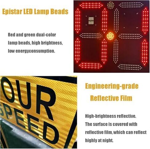 Solar Powered LED Radar Speed Display Sign - Adjustable Speed Limit, Aluminium Construction, Includes Accessories, 60x90 cm - Enhance Road Safety with Real-Time Speed Monitoring in Saudi Arabia
