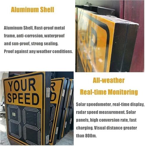 Solar Powered LED Radar Speed Display Sign - Adjustable Speed Limit, Aluminium Construction, Includes Accessories, 60x90 cm - Enhance Road Safety with Real-Time Speed Monitoring in Saudi Arabia