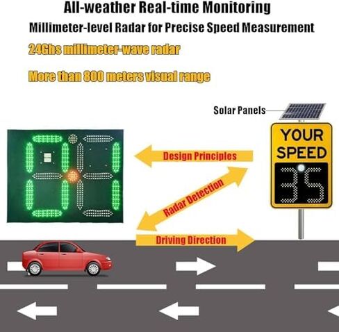 Solar Powered Speed Limit Sign, Flashing Radar Indicator, Durable Aluminium Display for Highways & Speed-Limited Roads, 60x90 cm, Enhanced Traffic Safety in Saudi Arabia